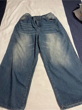 Men's Wide-Leg Blue Washed Jeans